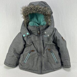 oshkosh b'gosh 24 Month Winter Coat Jacket Hooded Faux Fur Fleece Line Gray Teal